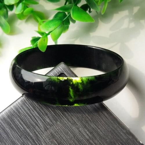 Natural Chinese Jade Dark Green Hand-carved Wide Band Bracelet Fashion Boutique Jewelry Men and Women Black Jade Bracelet