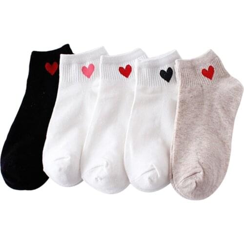 2021 spring new Women Short Socks Red Heart Cute College Fresh Female Socks Soft Cotton Hot Sale Girls Sock