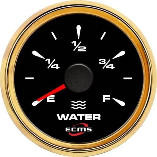 New Design Marine Boat Yacht Automotive Water Level Gauge E-F 9-32V 52mm 2 Inch 316L Gold Bezel Black Dial 802-00008