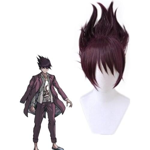 Danganronpa V3: Killing Harmony Momota Kaito Dark Purple Short Wig Cosplay Costume Dangan Ronpa Synthetic Hair Party Wigs