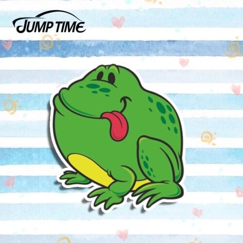 Jump Time 13cm x 12cm Green Frog Funny Decal Vinyl Cute Animal Stickers Car Styling Waterproof Laptop Motor Car Accessories