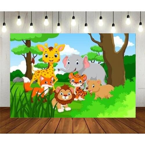 Photo Studio Props Photography Backdrop 3d Cartoon Wild Animal In The Jungle Vinyl Background Kids Birthday Party Decoration
