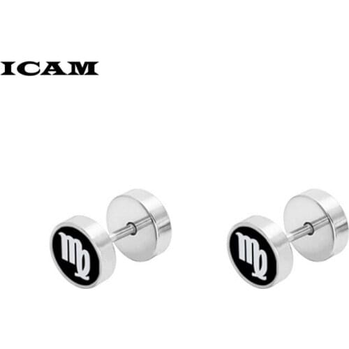 ICAM Hip Hop Rock 8mm Titanium Steel Stud Earrings Fashion Stainless Steel Dumbbell Earrings For Women Men