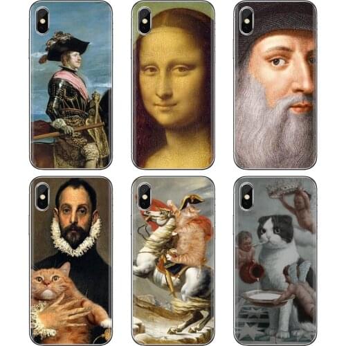 For Huawei Mate 20 30 40 7 8 9 10 Lite Pro P Smart 2018 2019 Plus G7 G8 Silicone Bag Case Mona-Lisa-C-Cat-Leonardo-da-Vinci