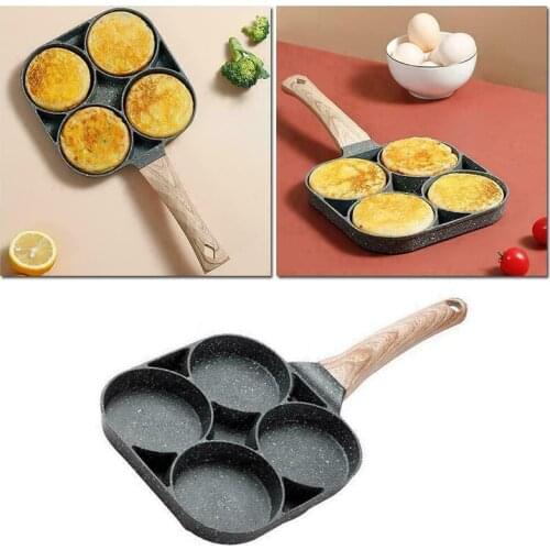 4 Hole Fried Egg Burger Pan Non-stick Ham Pancake Maker Wooden Handle Suitable For Gas Stove And Induction Cooker High Quality