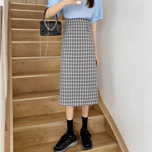 Spring 2021 new a-line skirt Korean version of the high-waisted slim casual versatile plaid mid-length skirt