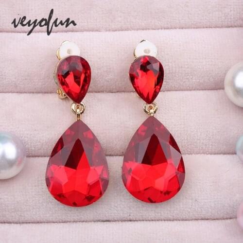Veyofun Classic Crystal Ear clip Drop Earrings Party Wedding Dangle Earrings Fashion Jewelry for Women New Gift