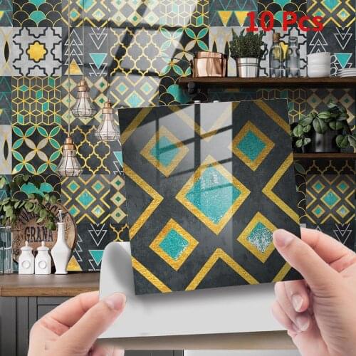 Vintage Waterproof Tile Stickers Turquoise Terrazzo Tile Adhesive Kitchen Wall Stickers for Bathroom Home Sticker Wall Decor