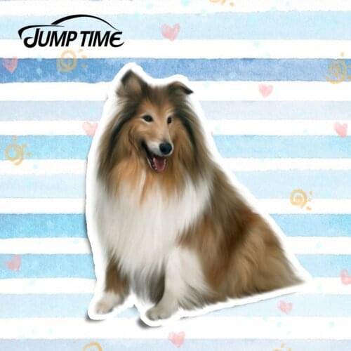 Jump Time 13cm x 11.3cm 3D Car Styling Cute Collie Pet Dog Vinyl Sticker Laptop Travel Luggage Moto Decor Waterproof Accessories