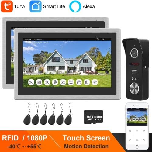 HomeFong Wireless Wifi Smart Video Door Phone Intercom System 10 inch Touch Screen HD 1080P Doorbell Camera Support Swiping Card