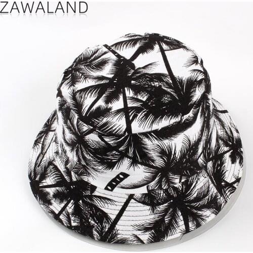 Zawaland Fashion Couple Double-Sided Fisherman Hats Coconut Tree Print Outdoor Casual Basin Hat Summer Sun Protection Bucket Hat