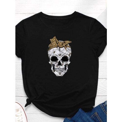 Skull Head Print Women T Shirt Short Sleeve O Neck Loose Women Tshirt Ladies Tee Shirt Tops Clothes Camisetas Mujer