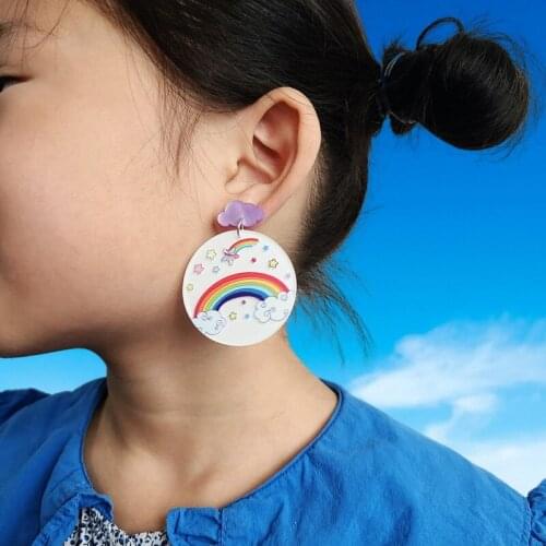 Rainbow Cloud Smiling Face Sun Round Acrylic Earrings For Women Lovely Cartoon Sweet Style Exaggerated Cool Accessories E121596