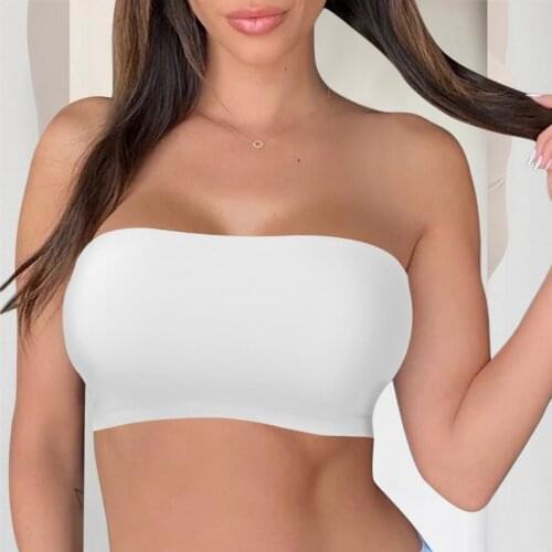 Women Lady Sexy Strapless Crop Top Bra Tube Top Bra Bandeau Underwear Strapless Breathable Stretch Layer Seamless Womens Bra