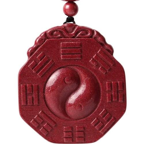 NATURAL CINNABAR PENDANT NECKLACE YIN AND YANG TAICHI GOSSIP CRYSTAL BAGUA NECKLACE WOMENS MENS FINE JEWELRY GIFTS