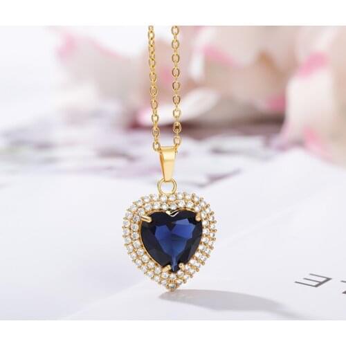 Sweet Heart Necklace Women Retro Zirconia Pendant Choker Baroque Birthstone Charm Chain Dangle Elegant Necklace Bridal Jewelry