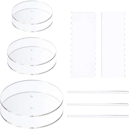 1Set Acrylic Round Cake Dishes Tool Cake Discs Circle Base Boards with Center Hole Comb Scrapers Dowel Rod DIY Baking Supplies