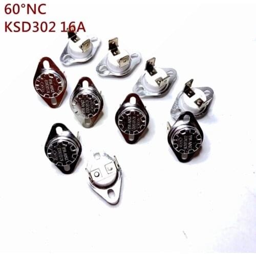 10PCS KSD301 60 Degree 16A 250V Normally Closed Ceramics Temperature Switch 60 (NC) Temperature Control Switch KSD302 16A