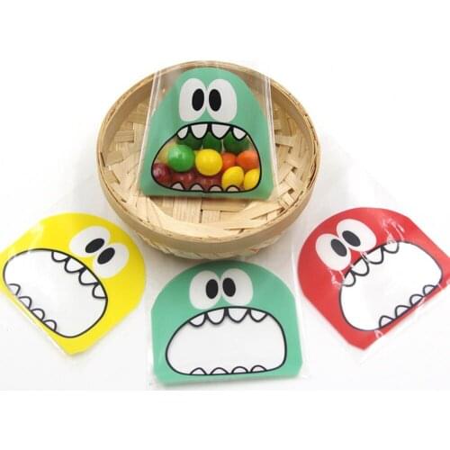 100pcs Monster Mouth Printing Candy Cookie Gift Bags Birthday Party Wedding DIY Gifts Packing Self Adhesive Candy Cookie Bags