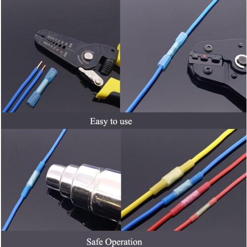 340PCS BHT Red Blue Yellow 3 Sizes Mixed Glue Inside Heat Shrink Butt Crimp Terminals Insulated Electrical Wire Connectors