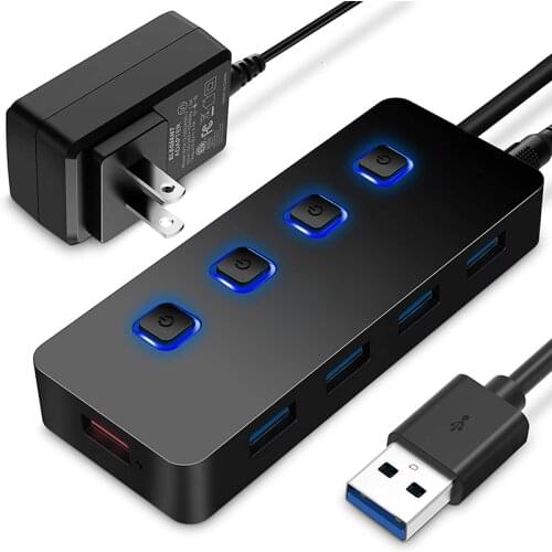 4-Port USB 3.0 Hub with Individual LED Light Power Switches