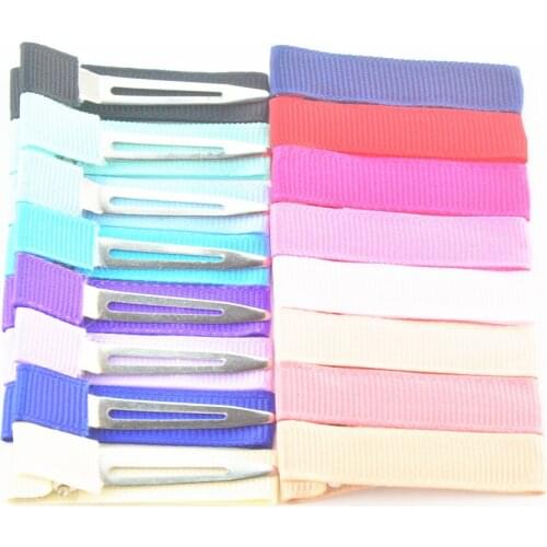 50pcs/lot 4.5cm Girl Hairpin Grosgrain Ribbon Wrapped Single Prong Metal Clip Hair Accessories 22 Colors FJ08