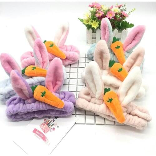 50pcs/lot DIY Simple Multi Plush Carrot Bunny Ears Head Bands Elastic Wash Face HeadBands Hair Styling Tools Accessory HA986