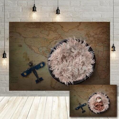 Avezano World Map Aircraft Newborn Portrait Background For Photo Studio Photography Props Baby Shower Photocall Backdrop Decor