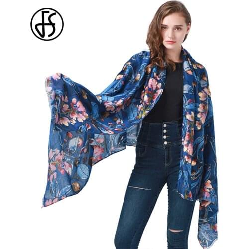 FS Autumn Winter Hijab Scarf For Women Ladies Flower Fruit Colorful Printing Bronzing Scarves Mid-length Warm Versatile Shawl