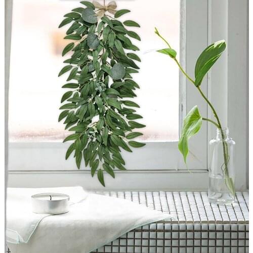 Green Eucalyptus Leaves Garland Silk Leaf Vines Indoor Hanging Decorations Ornaments For Christmas Natural Garden Green Pendant
