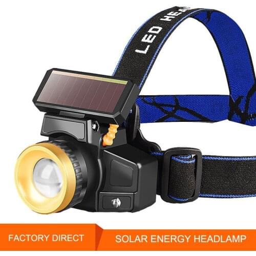 New Design Solar Wave Induction Headlamp 18650 USB Rechargeable Zoom LED Head-mounted Light for Outdoor Fishing,Hunting,Camping