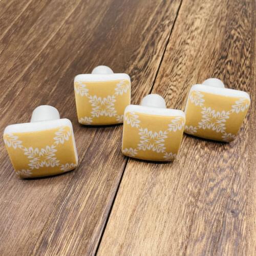 Vintage Furniture Handle Square Shape lovely Ceramic Door Knobs Cabinet Drawer Cupboard Kitchen Pull 42x35mm 8pcs