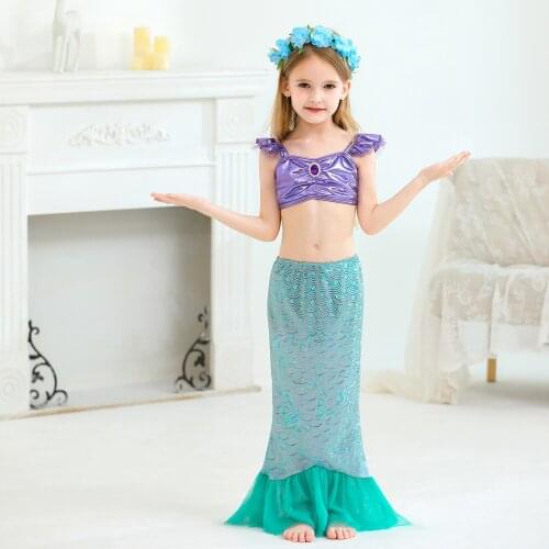 3pcs Girls Princess Dress Summer Little Mermaid Cosplay Costume Fancy Kids Halloween Carnival Christmas Party Clothes C35M199