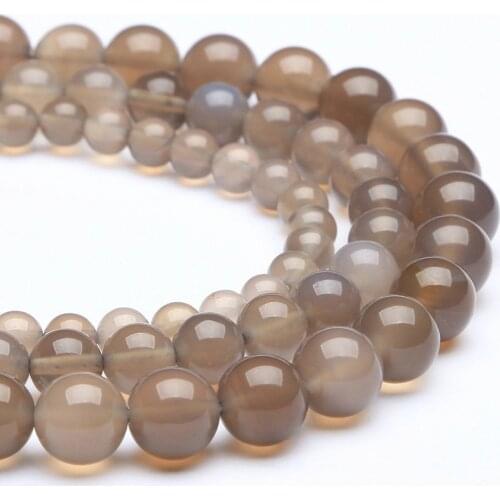 Natural Grey Agate 4-12mm round Gemstone beads for 925 sterling silver Jewelry Making Necklace Bracelet 15inch ICNWAY