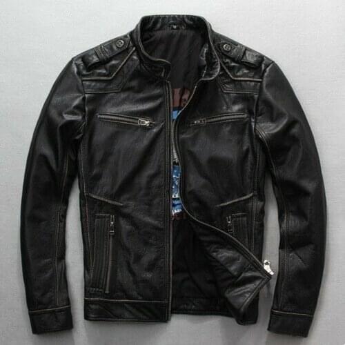 Mens Motorcycle Leather Jacket Vintage Thick Cowhide Rider Jackets Biker Coats Harajuku Men Jacket Windbreaker Outwear