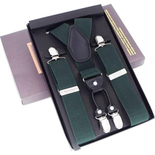 Fashion Suspenders Black Leather braces 4 clips Suspenders Adjustable belt Strap Trousers Suspensorio Father Gifts ligas