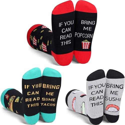 Funny Words Socks For Men Women IF YOU CAN READ THIS BRING ME SUSHI Popcorn TACOS Cotton Winter Fun Socks for Teen Boy Xmas Gift