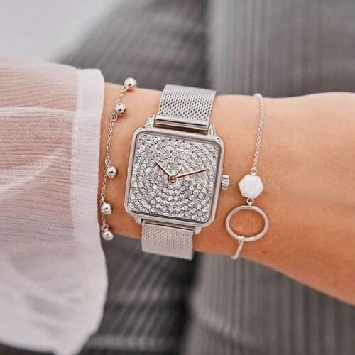 2020 New Luxury Womens Watch Fashion Ladies Diamond Square Watches Quartz Clock Stainless Steel Strap Gift Reloj Mujer Montre