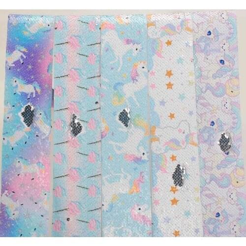 NEW 5 ys 3" 75mm cartoon Unicorn sequin ribbon printed
