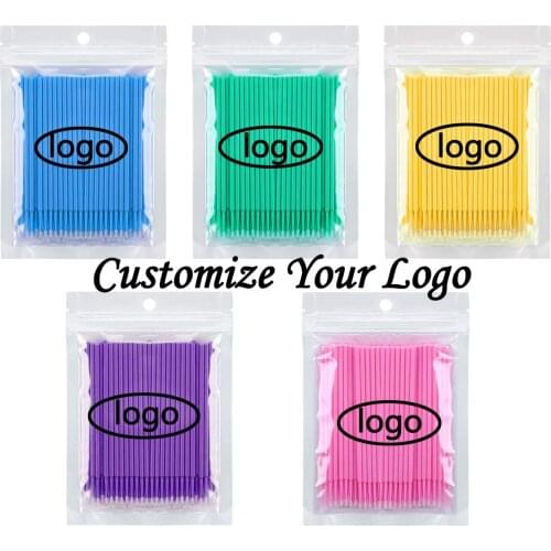 Customized Logo 500pcs Micro Brush Disposable Applicator Eyelash Extension Lash Removing Swab Glue Cleaning Brush Makeup Tool