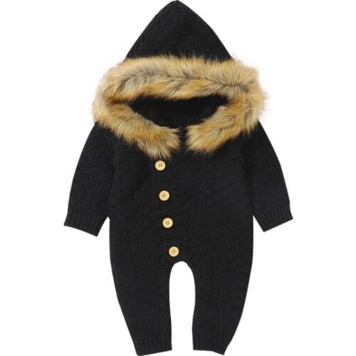Autumn Infant Baby Girls Long Sleeve Knitted Solid Print Hoodie Rompers Kids Boys Jumpsuit