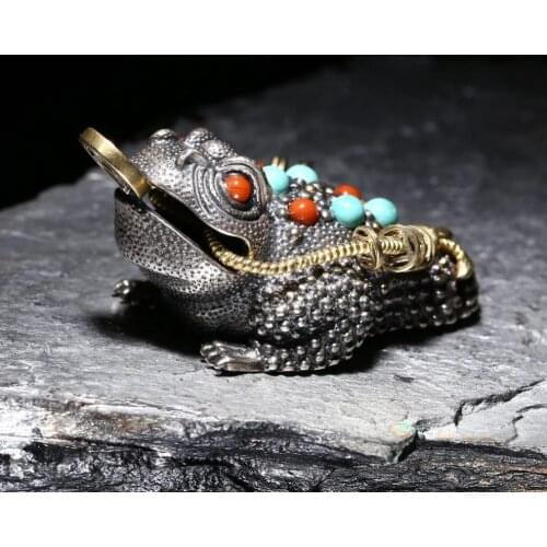 BOCAI New real pure s925 silver jewelry inlaid with agate changeable color golden toad bell million fortune Man pendant