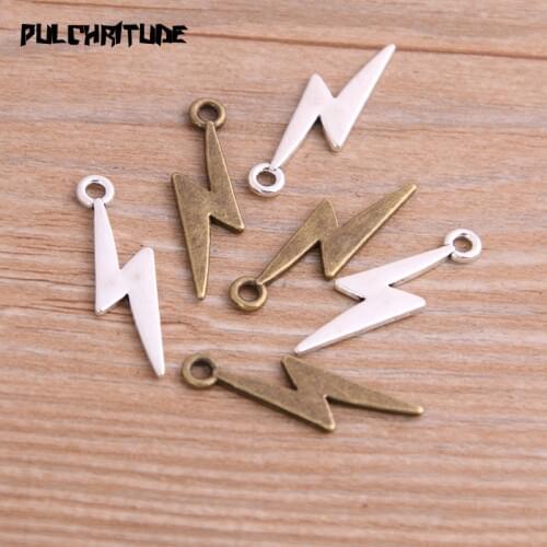 30pcs 8*28mm Metal Alloy Two Color Small Lightning Charms Pendants For Jewelry Making DIY Handmade Craft