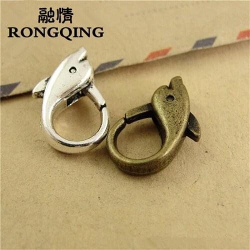 RONGQING 40pcs/ lot Jewelry Findings 18*12MM Ancient Silver/Bronze Dolphin Lobster Clasps Hooks Animal Lobster