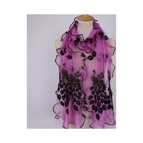 Women chiffon Neck scarf flower peacock embroidered lace scarf Femmes silk long soft elegant shawl new spring Muffler scarves