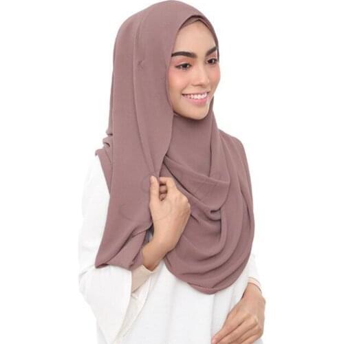 Muslim Women Girls Bubble Chiffon Hijab Malaysia Design Instant Plain Two Loops Scarf Shawls Two Face Scarves Wholesale