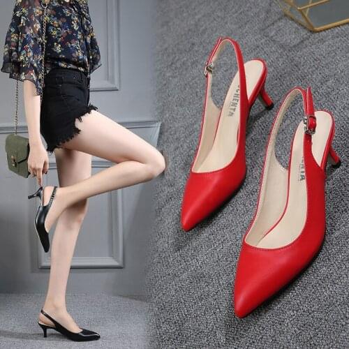 Kitten Heels Slingbacks 2" Height Pumps Plus Size 35-46 Drag Queen Trans Queer Pointy Work Court Red White Classic Women Shoes