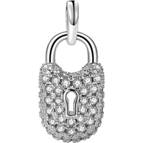 925 sterling silver love full lock heart pendant full diamond crystal concentric lock necklace zircon girls party jewelry