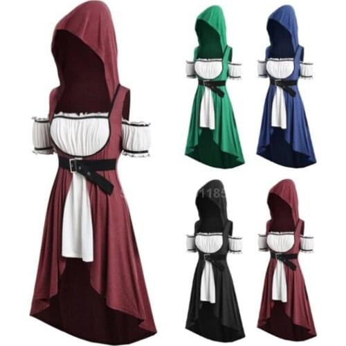 Medieval Renaissance dress Vintage Women Witch Wizard Cloak Tunic Belt Elf Princess Maxi Dress Vampire Hoodies Cosplay Costumes