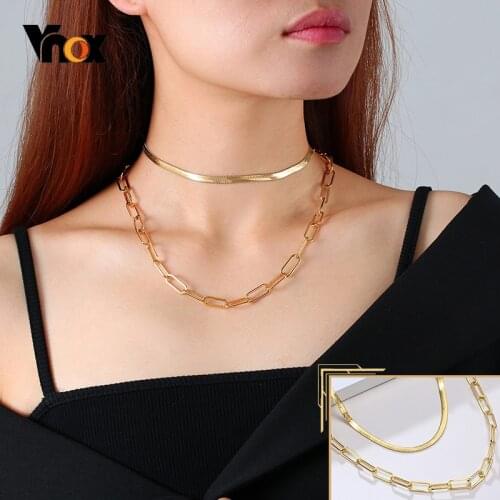 Vnox Gold Tone Paperclip Snake Chain Necklaces for Women, Chic Stainless Steel Oval Rectangle Chain Choker Collar,Gifts for her